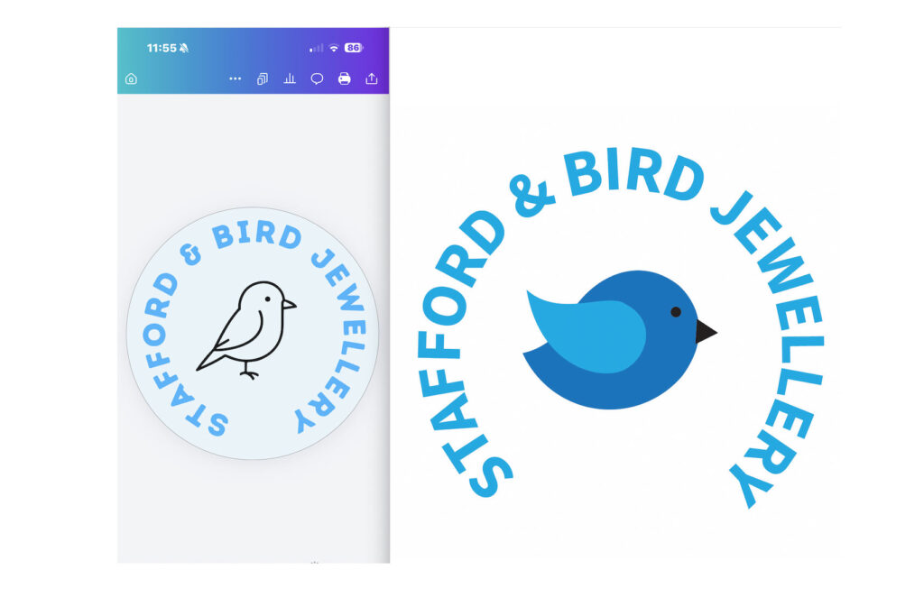 Stofford and Bird logo redrawn from an AI sketch by Squiggle Graphics